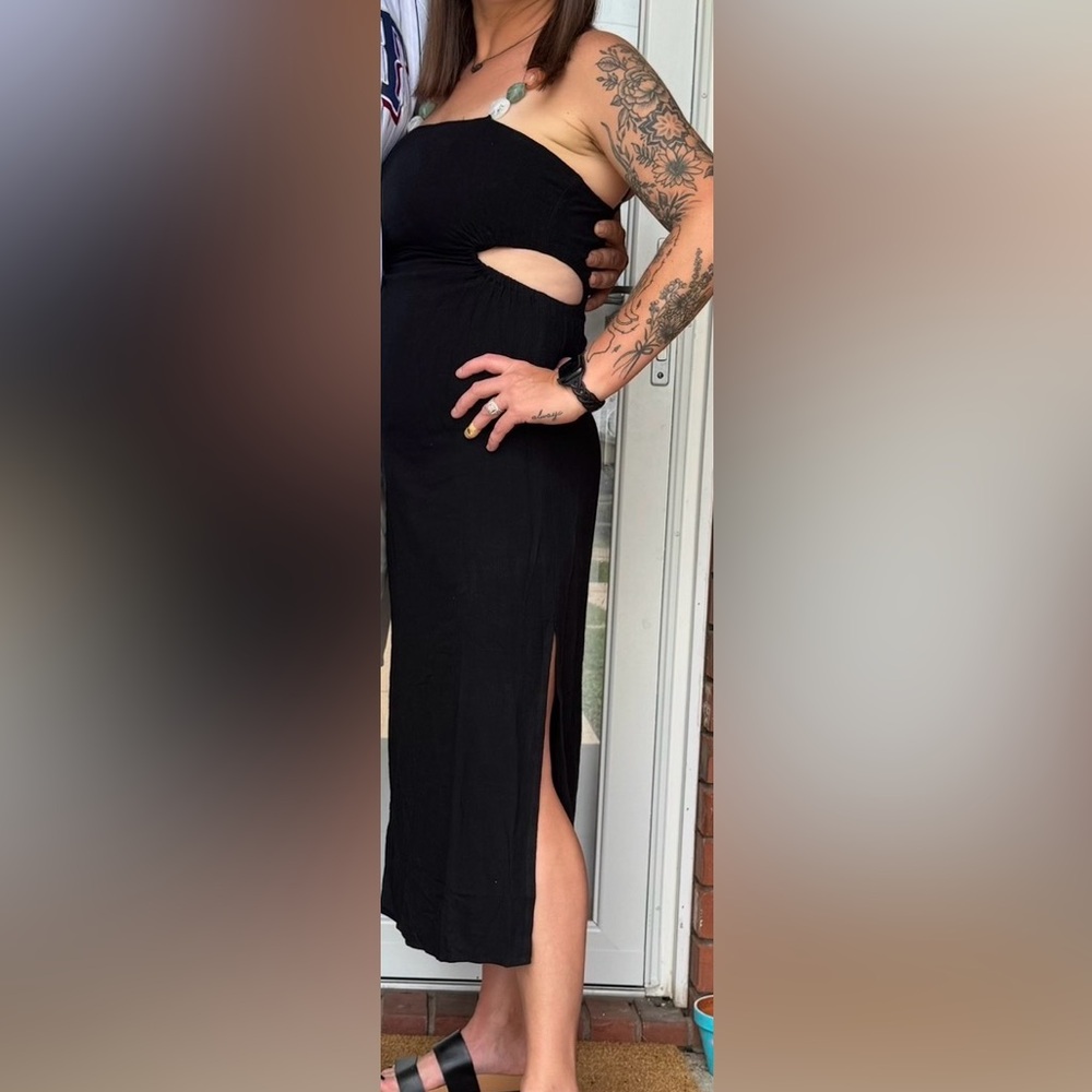 Entro Black Maxi Dress Size Small | Beaded Straps Cutout Slit Boho Chic